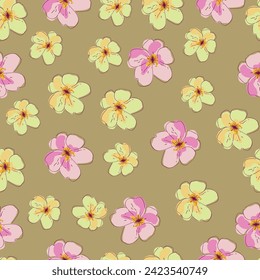 Vector watercolour floral pattern, delicate flowers, yellow, blue and pink flowers, greeting card template