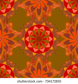 Vector watercolour floral pattern, delicate flowers, brown, orange and red flowers, greeting card template. Beautiful fabric pattern.