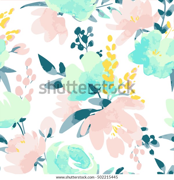 Vector watercolour floral pattern, delicate flowers, yellow, blue and pink flowers, greeting card template