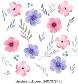 vector watercolour forget-me-nots flowers pattern. Botanical pattern design for wrapping paper, flower shop, wallpaper. 