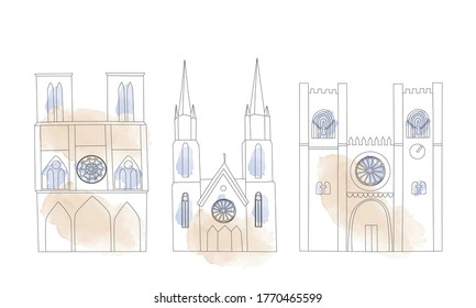 Vector watercolour gothic church set