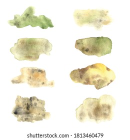 Banners de color de agua vectorial de salpicaduras de color tierra.conjunto de fondo verde y marrón.