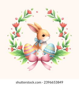 vector watercolour spring easter floral wreath with eggs