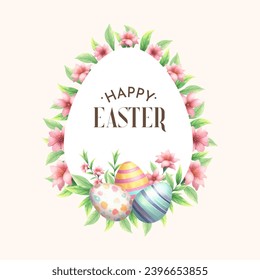 vector watercolour spring easter floral wreath with eggs