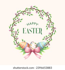 vector watercolour spring easter floral wreath with eggs