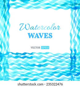 Vector watercolour waves background. Blue watercolor waves isolated on white background. There is place for your text.
