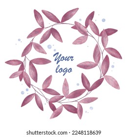 Vector watercolour wreath with pink leaves. Logo idea. Sales banner