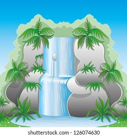 Realistic Picture Forest Waterfall Isolated On Stock Vector (Royalty ...