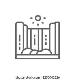 Vector waterfall and mountain landscape line icon. Symbol and sign illustration design. Isolated on white background