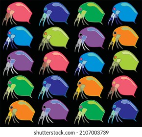 vector of waterflea, colorful with black background 