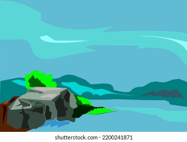 vector waterfront rocks Use for making pictures of nature, bodies of water, landscapes, or background images.