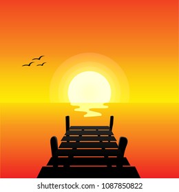 Vector of waterfront when sunset on the beach look so beautiful.