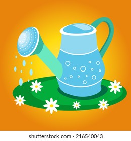 vector watering can on a green field