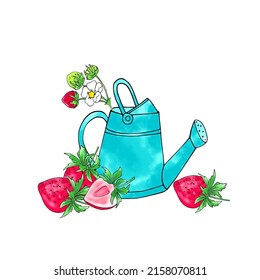 lata de vectores y fresa con fondo blanco.