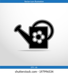 Vector watering can web flat icon. Isolated on white.