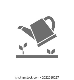 Vector watering plants, watering can grey icon.
