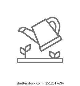 Vector watering plants, watering can line icon.