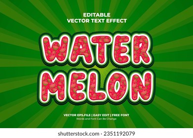 Vector Watermelon 3d editable text effect with red color, suitable for tropical fruit themed