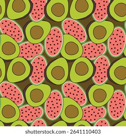 vector watermelon and avocado seamless pattern background design	