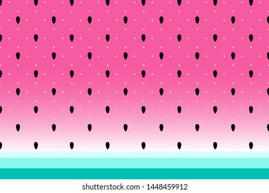 Vector watermelon background with black seeds and polka dots.  Summer abstract fashion  pattern