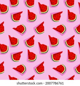 Vector watermelon background with black seeds. Seamless watermelons pattern. Vector background with watermelon slices. Vector seamless pattern of fruit watermelon