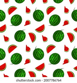 Vector watermelon background with black seeds. Seamless watermelons pattern. Vector background with watermelon slices. Vector seamless pattern of fruit watermelon