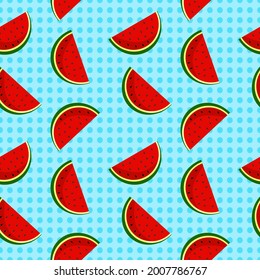 Vector watermelon background with black seeds. Seamless watermelons pattern. Vector background with watermelon slices. Vector seamless pattern of fruit watermelon