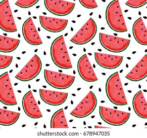Vector watermelon background with black seeds