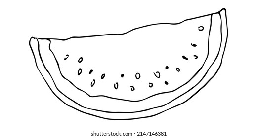 Vector watermelon clipart. Hand drawn melon outline icon. Fruit illustration isolated on white background. For print, web, design, decor, logo.