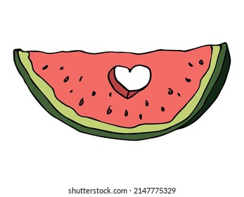 Vector watermelon clipart. Hand drawn melon outline icon. Fruit illustration isolated on white background. For print, web, design, decor, logo.