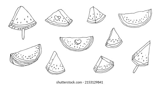 Vector watermelon clipart. Hand drawn watermelon icon set. Fruit illustration. For print, web, design, decor, logo.