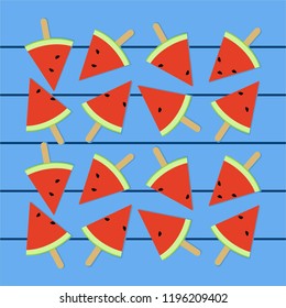 vector watermelon design in the form of ice cream characters with a blue background