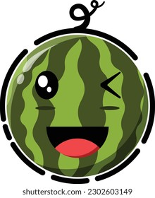 Vector watermelon in the form of a cute emoticon.