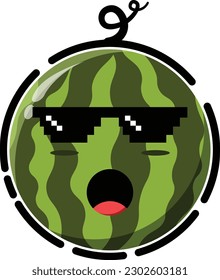 Vector watermelon in the form of a cute emoticon.