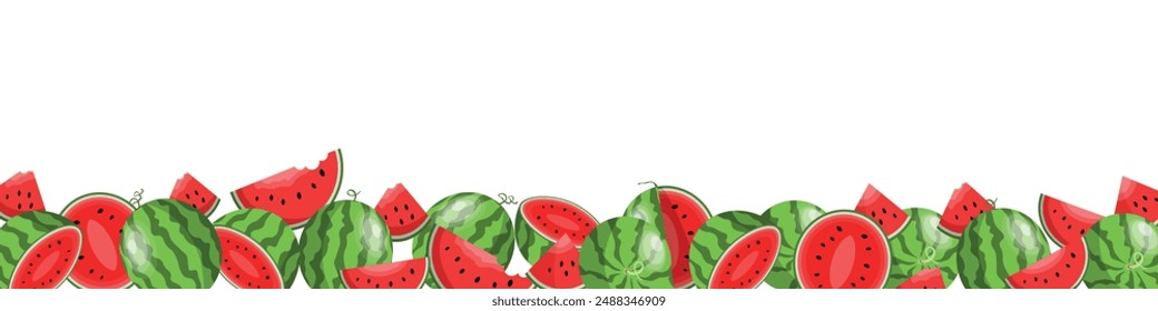 Vector watermelon frame design template Fresh watermelon slices pattern with seeds Summer fresh fruits texture on white background Can be used as wallpaper background card or banner website or print 