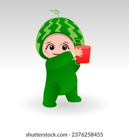 Vector Watermelon fruit kawaii cartoon character vector funny Watermelon fruit kawaii illustration