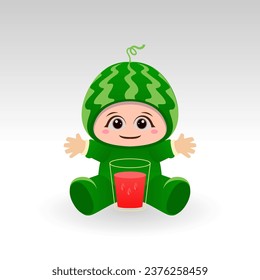 Vector Watermelon fruit kawaii cartoon character vector funny Watermelon fruit kawaii illustration