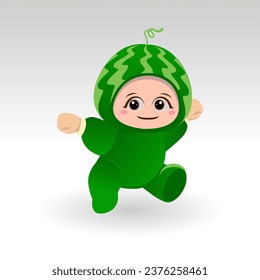 Vector Watermelon fruit kawaii cartoon character vector funny Watermelon fruit kawaii illustration