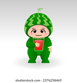 Vector Watermelon fruit kawaii cartoon character vector funny Watermelon fruit kawaii illustration