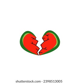 Vector watermelon fruit with a shape like a heart that is split into two parts in the middle