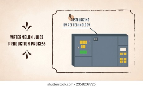 Vector Watermelon juice production process steps pasteurizing by pef technology 