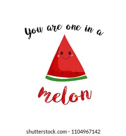 Vector of watermelon on white background.Illustration of cute watermelon. card, poster printable.