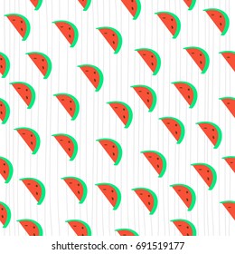 Vector watermelon seamless hand drawing pattern. Vector background with color watermelon slices. Thin striped background. Good for covers, card, postcard, invitation, poster, banners and other design