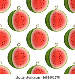 Vector watermelon seamless pattern. Cutted watermelon on white background. Colorful vector illustration gradient fill