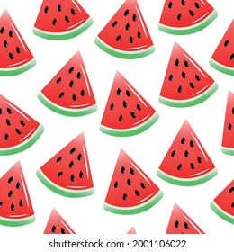 Vector watermelon seamless pattern. Fresh watermelon slices pattern. Summer fresh fruits texture on white background. Can be used as wallpaper, background, card or banner. For website or print.