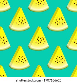 Vector watermelon seamless pattern. Slice of watermelon on turquoise background. Colorful vector illustration in flat style.
