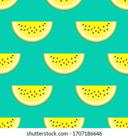 Vector watermelon seamless pattern. Slice of watermelon on turquoise background. Colorful vector illustration in flat style.