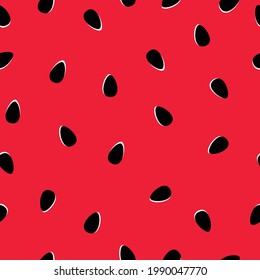 Vector watermelon seeds seamless pattern. Colorful juicy tropical background texture. 