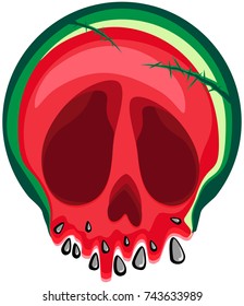 Vector of a watermelon skull with strewing seeds. On a transparent background. For your design