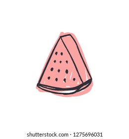 Vector watermelon slice, cute stylish drawing, element for design, postcard, poster and print.